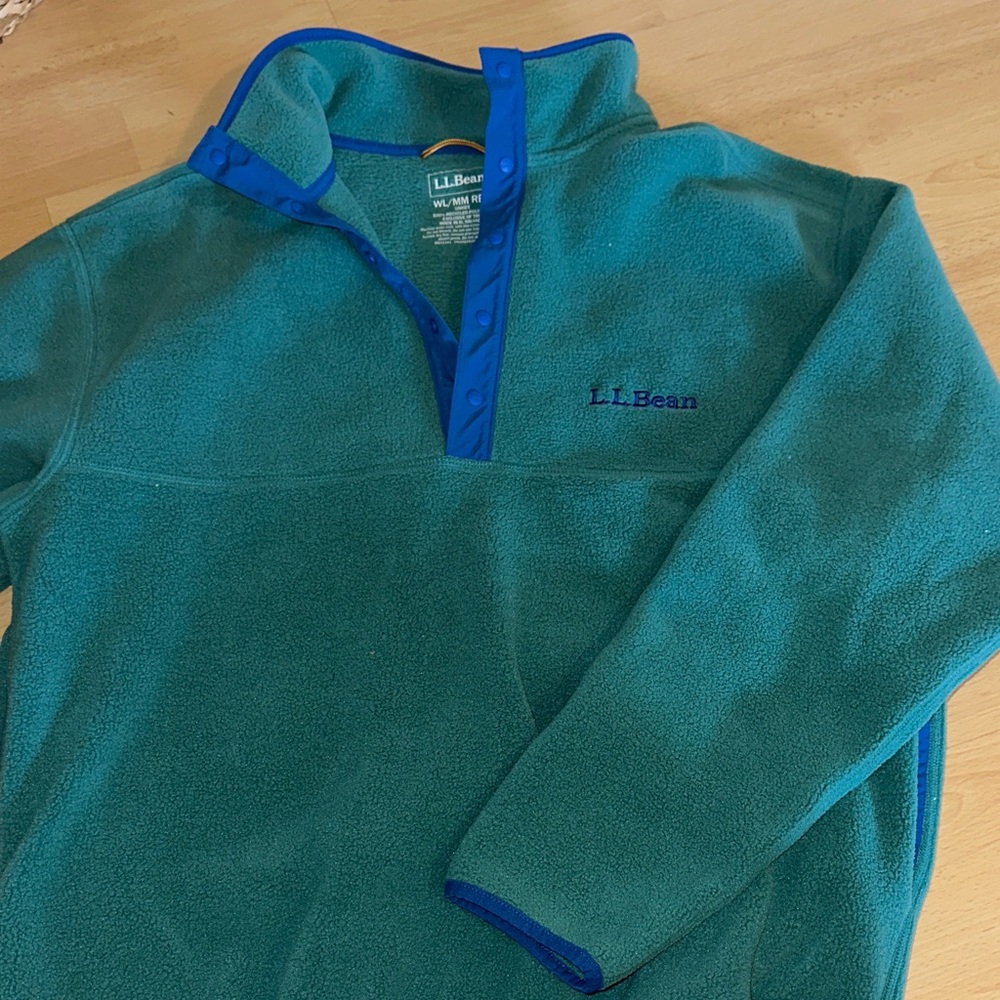 L.L. Bean Men's Teal and Blue Zip-Up Sweater